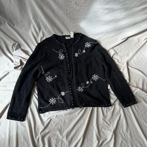 Vintage Hand Beaded Off-Black Button Down Cardigan